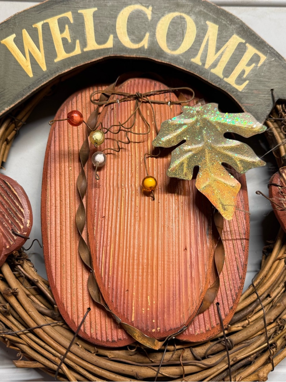 Source Unknown Orange and Gold Flip-Flop Welcome Wreath